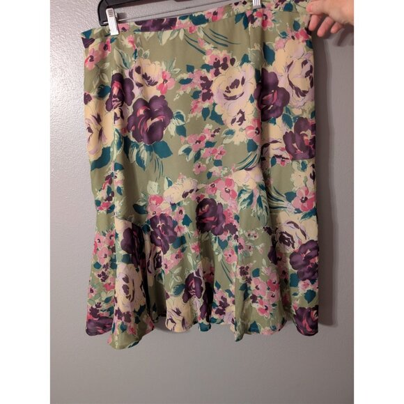 Coldwater Creek Skirt Size 2X Plus Green Purple Floral Midi Lined Flounce Hem... - Picture 3 of 5
